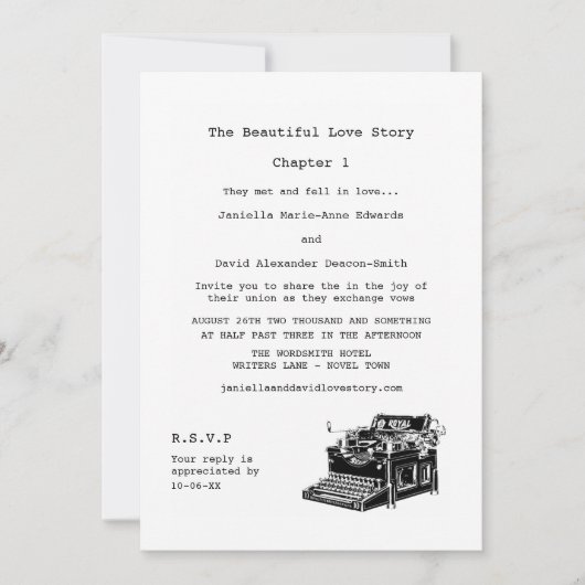 Schrijfmachine  bruiloft schrijfmachine kaart (Voorkant)