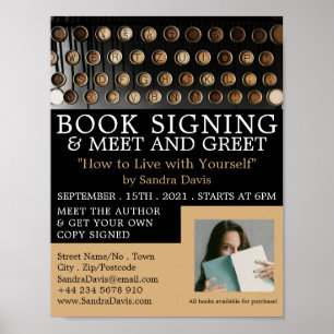  schrijfmachine, schrijvers boekhandtekening omker poster