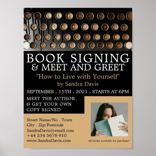  schrijfmachine, schrijvers boekhandtekening omker poster (Voorkant)