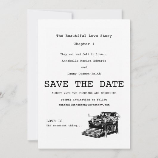 schrijfmachine slaat de datum op save the date (Voorkant)