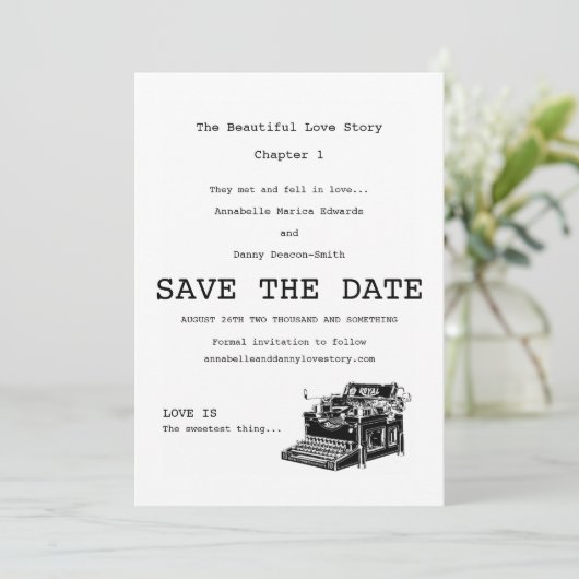  schrijfmachine slaat de datum op save the date (Staand voorkant)