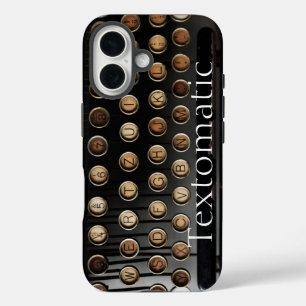 schrijfmachine toetsen tekst o magisch grappig iPhone 16 hoesje