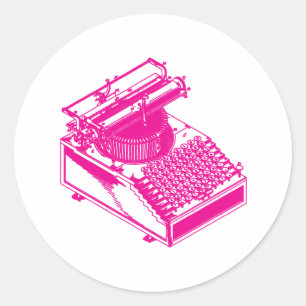 Schrijfmachine voor type: magenta schrijfmachine ronde sticker