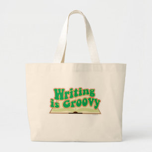 Schrijven is groovy retro auteur Cartoon plezier Grote Tote Bag