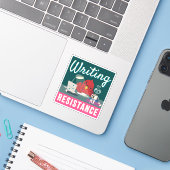 "Schrijven is mijn weerstand" compacte rechthoek Sticker (Laptop met iPhone)