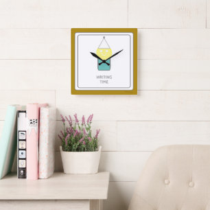 SCHRIJVEN Tijd Wandklok door Dichteres Adiela Akoo Vierkante Klok