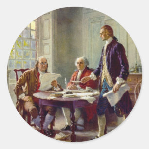 Schrijven van de onafhankelijkheidsverklaring 1776 ronde sticker