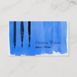 Schrijver Auteur fontein Pen Quill Editor Blue Visitekaartje