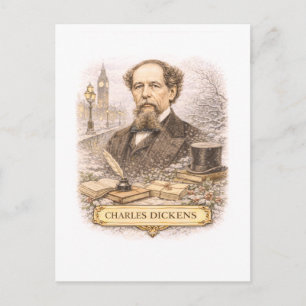 Schrijver Charles Dickens in vintage stijl Briefkaart