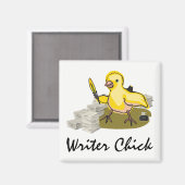 Schrijver Chick met papier, doezelaar en inkt Magneet (Voorkant / Achterkant)