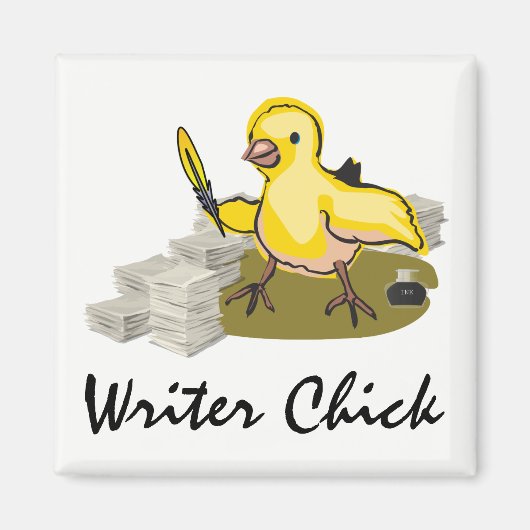 Schrijver Chick met papier, doezelaar en inkt Magneet (Voorkant)