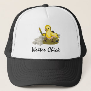 Schrijver Chick met papier, doezelaar en inkt Trucker Pet