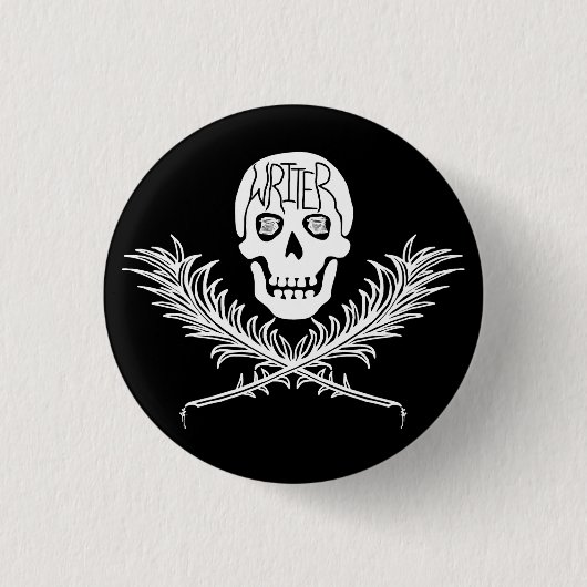 Schrijver Skull en Crossbones Quills White Ronde Button 3,2 Cm (Voorkant)