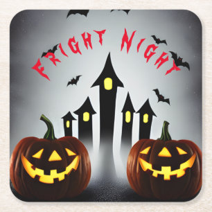 Schrik Nacht Griezelige Halloween Jack 'o Lantern Vierkante Kartonnen Onderzetter