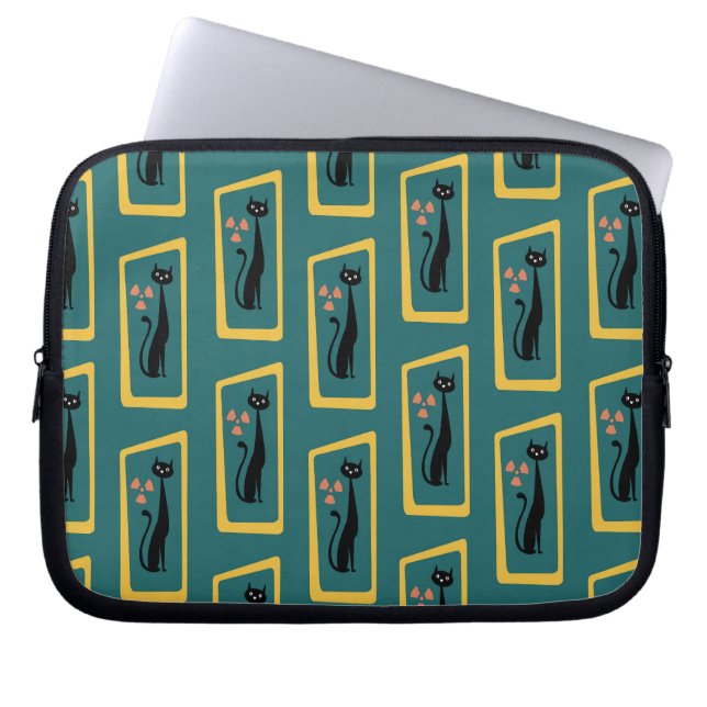 Schrödinger's Cat Mid Century Modern donkerblauw Laptop Sleeve (Voorkant)