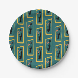 Schrödinger's Cat Mid Century Modern donkerblauw Papieren Bordje