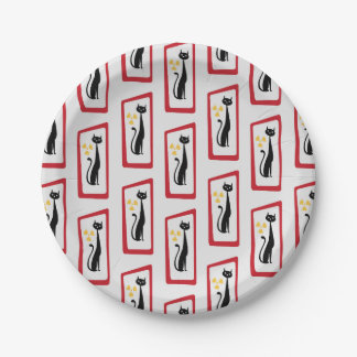 Schrödinger's Cat Mid Century Modern rood Papieren Bordje
