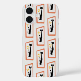 Schrödinger's Cat Mid Century Modern sinaasappel iPhone 16 Hoesje