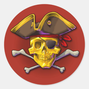 Schroef de goudsticker Gold Skull Red Ronde Sticker