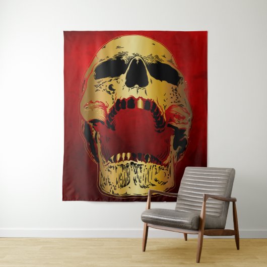 Schroefbare schedel op rood - schedels wandkleed (In situ)