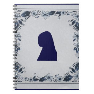 Schroefblauw tegelmeisje met een parel notitieboek