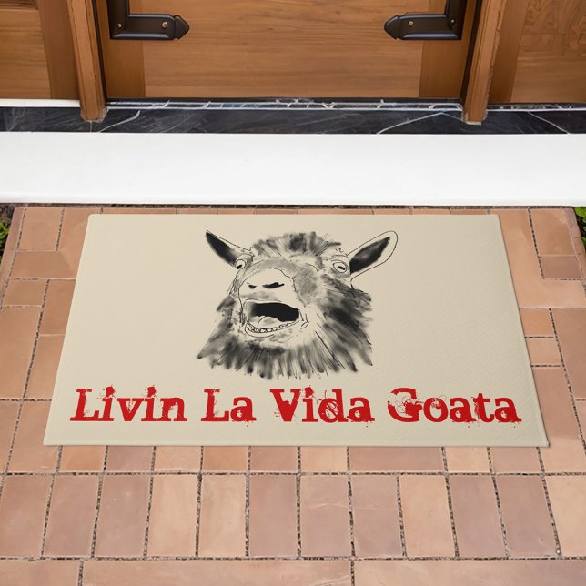 Schroefdier Funny Slogan Livin La Vida Goata Deurmat (Funny screaming goat animal art and quote livin la Vida Goata doormat)
