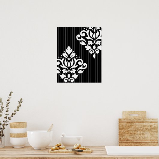Schroefdop Kunst I Wit op grijze strepen en zwart Poster (Keuken)