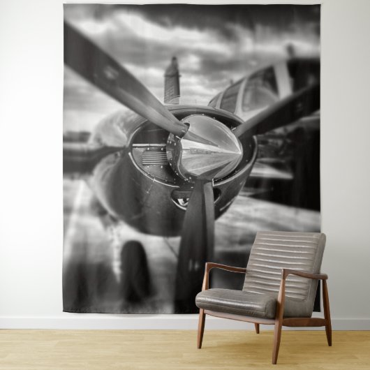 Schroefschroef voor vliegtuigen: zwart en wit wandkleed (In situ)