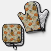 Schrok tot je wiebelt aangepaste Thanksgiving Ovenwant & Pannenlap Set (Voorkant / Achterkant)