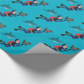 SCHUBA DIVER SWIMMING MET SHARKS EN TURTLE WRAPPI CADEAUPAPIER (Hoek)