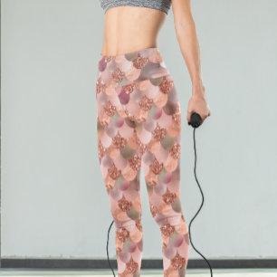 Schubben Zeemeermin Roze Roze Goud Glitter Glam Leggings