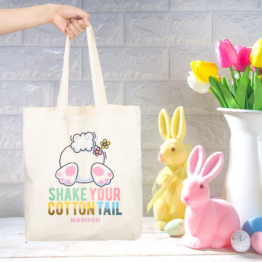 Schud je katoenstaart broodrooster paasbundel Naam Tote Bag