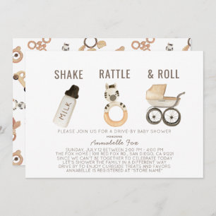 Schud Rattle & Roll Boho Drive-by Baby shower Kaart