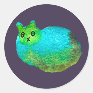 Schudblauw vet kattenkunst illustratie ronde sticker