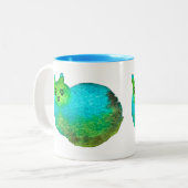 Schudblauw vet kattenkunst illustratie tweekleurige koffiemok (Voorkant links)