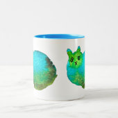 Schudblauw vet kattenkunst illustratie tweekleurige koffiemok (Center)