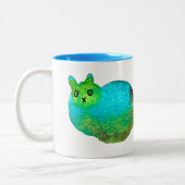 Schudblauw vet kattenkunst illustratie tweekleurige koffiemok (Links)
