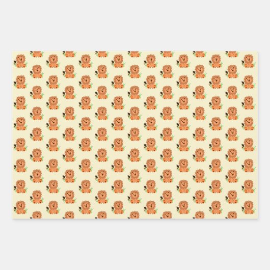 Schudde leeuw in het gras met kinder ladybug inpakpapier vel (Voorkant 3)