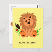 Schudde leeuw in het gras met ladybug briefkaart (Voorkant / Achterkant)