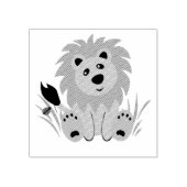 Schudde leeuw in het gras met ladybug 	rubberstempel (Afrduk)