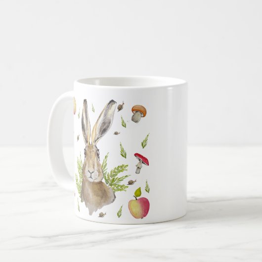 Schudhazen met een achtergrond van appels en padde koffiemok (Voorkant links)