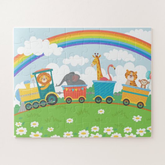 Schudkleurige dierentreinen regenboog Moderne Kind Legpuzzel (Horizontaal)