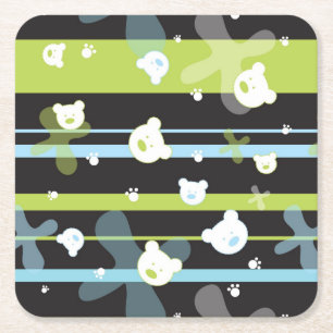 Schudpatroon met kleine beren vierkante kartonnen onderzetter