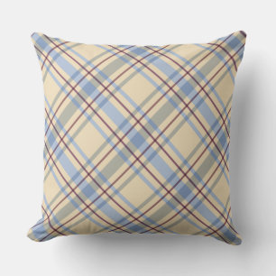 Schudpatroon van tartan-blauw en beige modern kussen