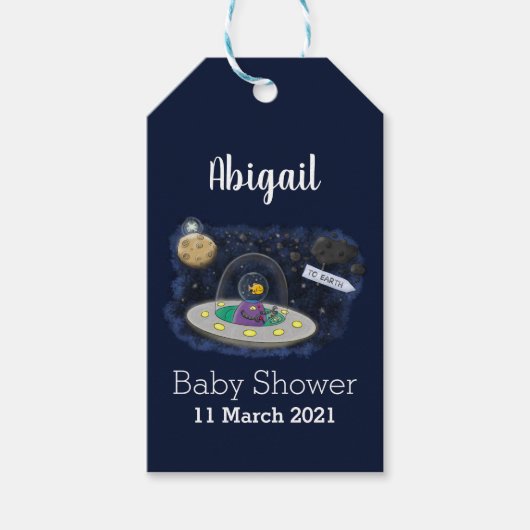 Schudvis uit de cartoon van de ruimte cadeaulabel (Voorkant)