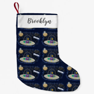 Schudvis uit de cartoon van de ruimte kleine kerstsok