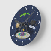 Schudvis uit de cartoon van de ruimte ronde klok (Hoek)