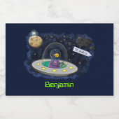 Schudvis uit de cartoon van de ruimte voedselcontainer etiket (Enkel label)