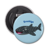 Schudwalvishaai blij met cartoon illustratie button flesopener (Voorkant)