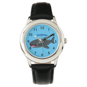 Schudwalvishaai blij met cartoon illustratie horloge